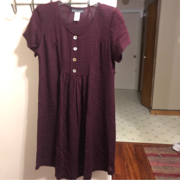 Vintage Jessica Lauren Maroon/ Black Gingham Dress - Picture 1 of 4